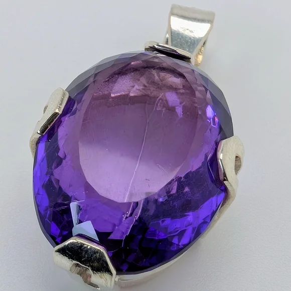 Large Natural Amethyst S925 Sterling Silver Pendant High Quality - Picture 2 of 8